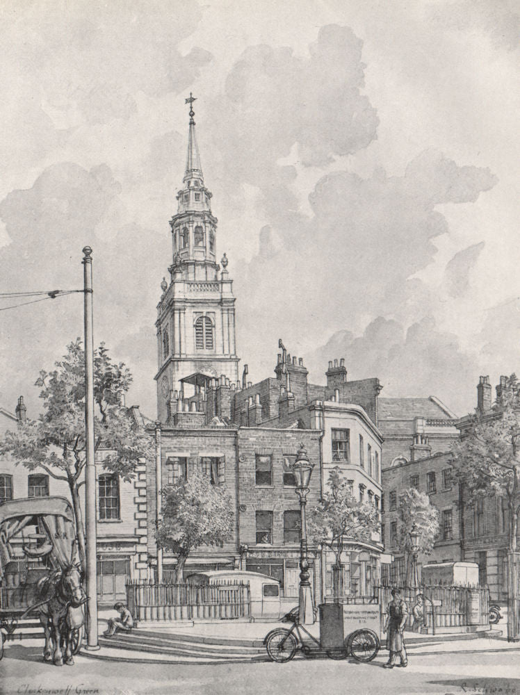 CLERKENWELL. Clerkenwell Green, by Randolph Schwabe 1947 old vintage print